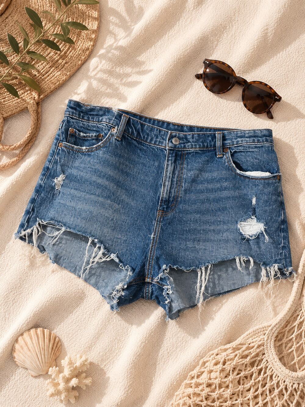 Abercrombie & Fitch Women's Curve Love The Mom Short High Rise Blue Size 36/22
